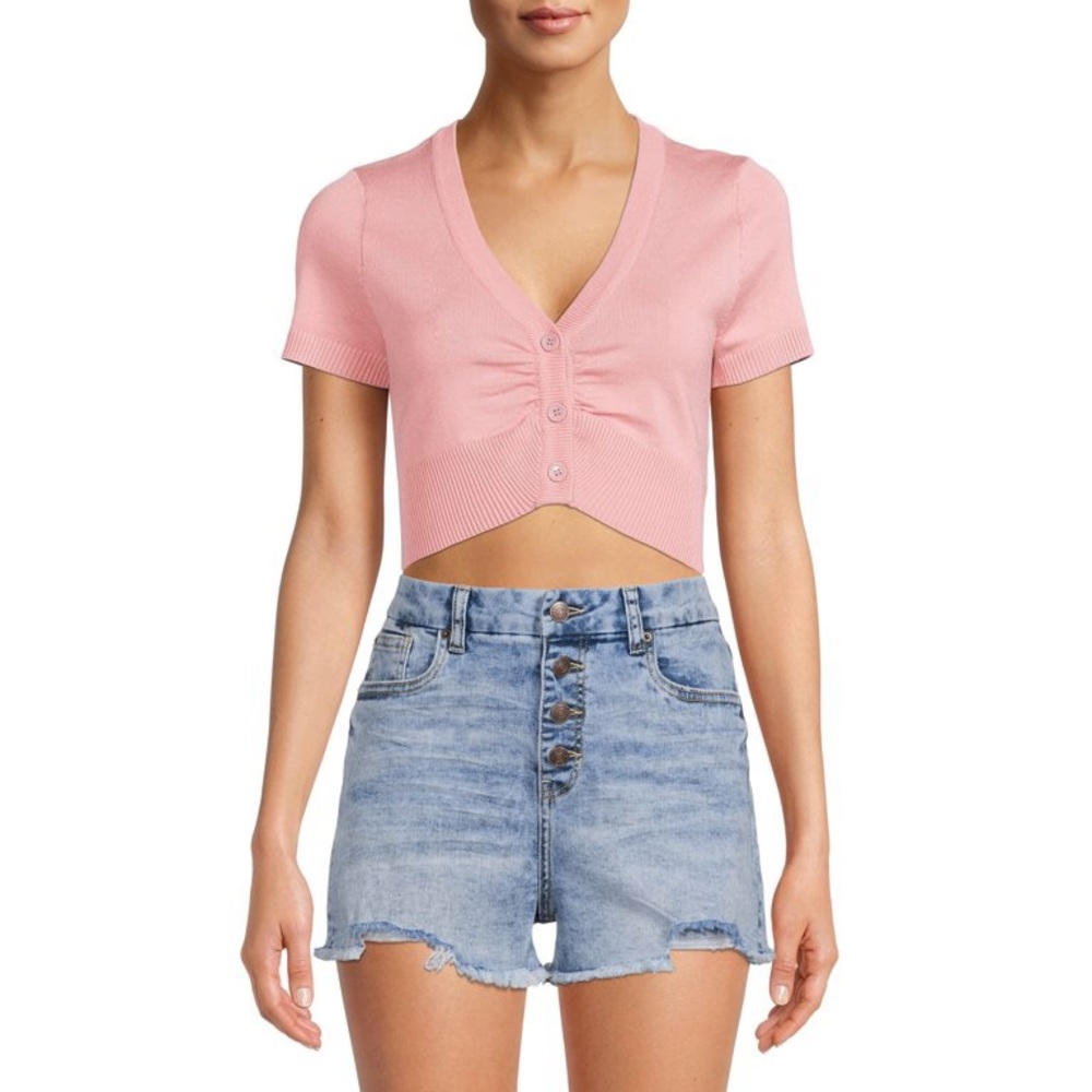 Pink sweater shrug crop top.